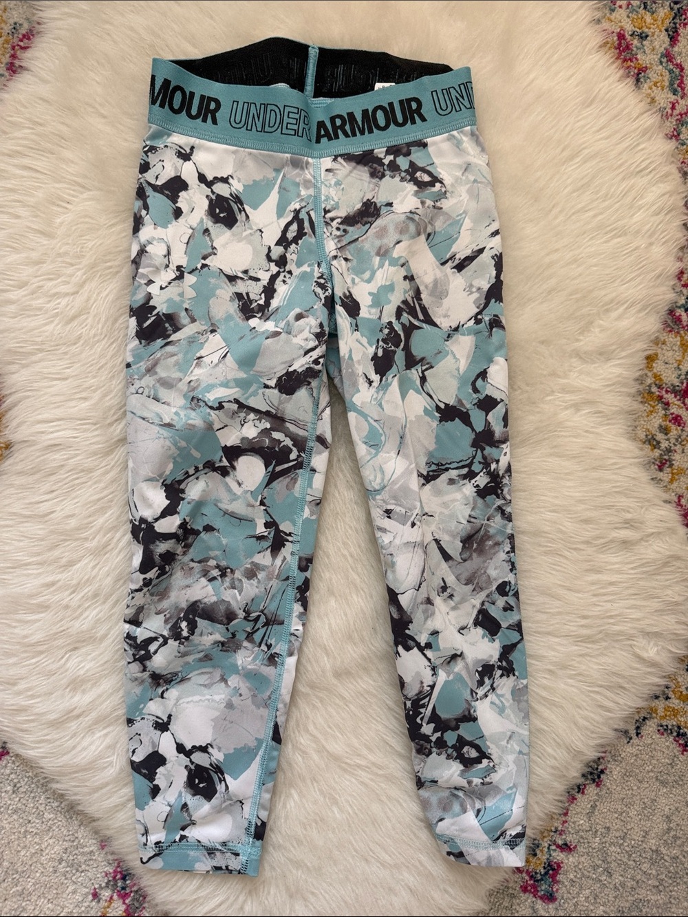 Under Armour Girls Teal Marble-Print Athletic Leggings